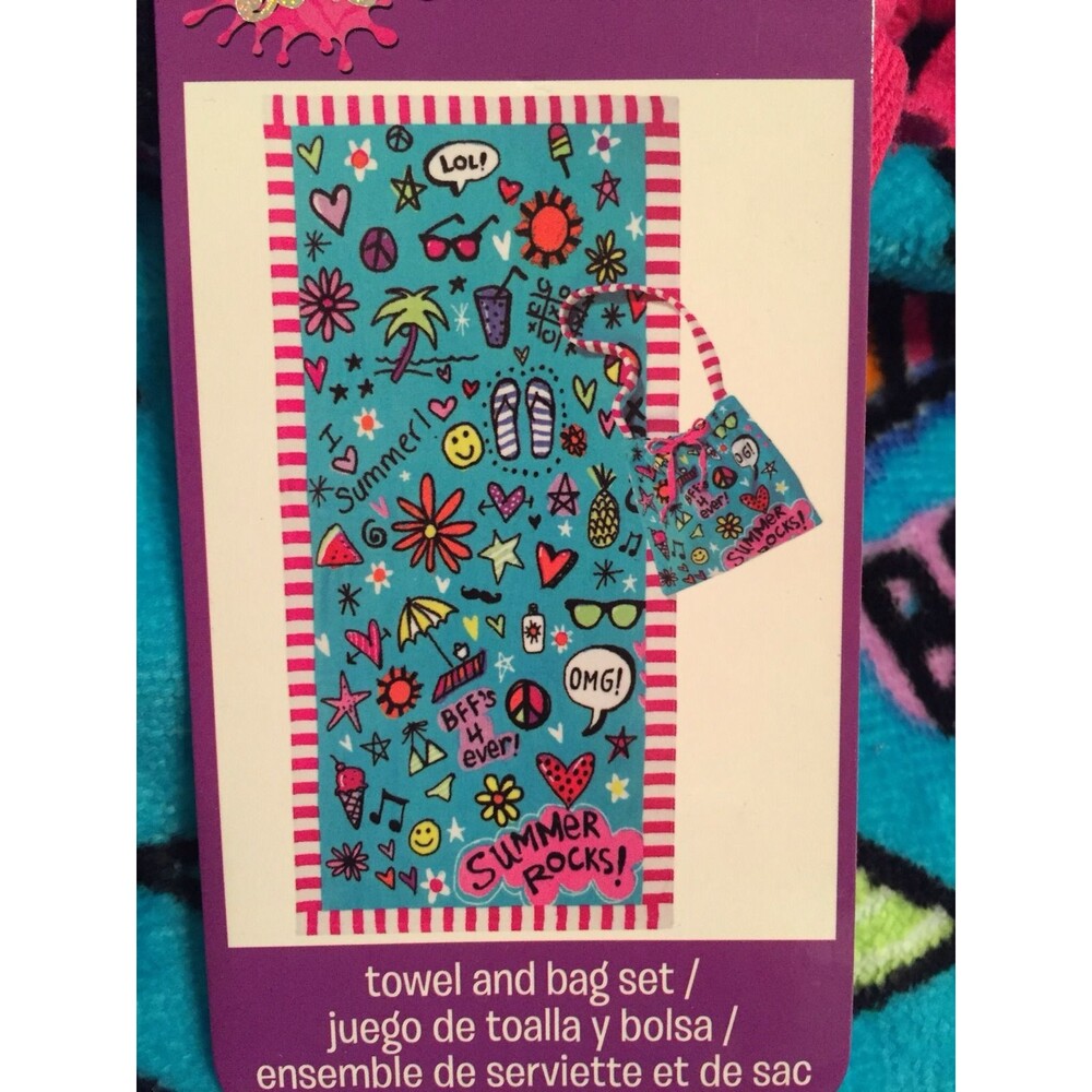 BEACH TOWEL IN A BAG GIFT SUMMER ROCKS GIRL POOL FUN PARTY